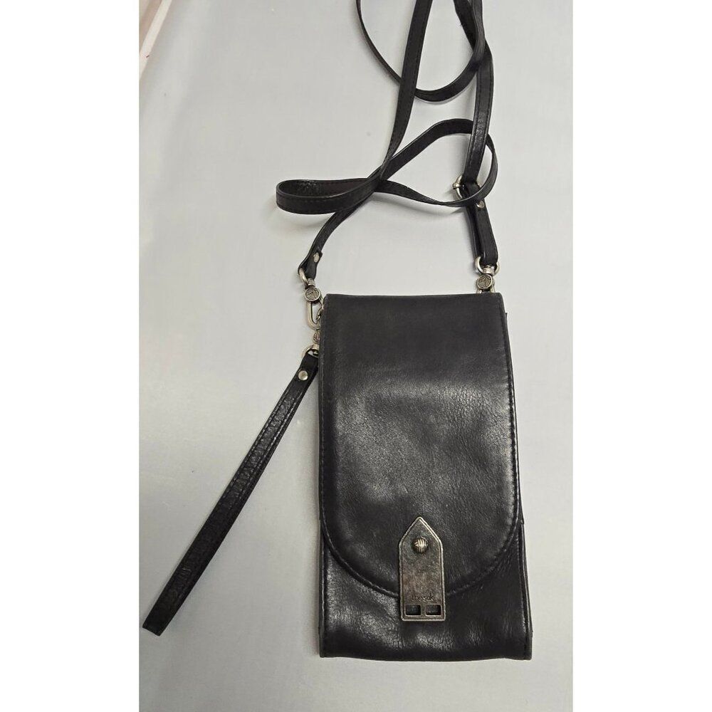 The Sak Black Leather Phone Crossbody Wallet With Quirky Vintage Hardware goth